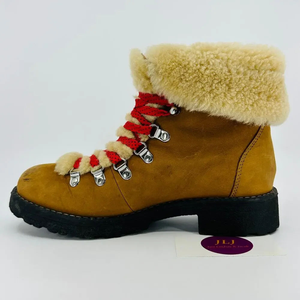 J. Crew Women's Nordic Leather Shearling Hiker Boots Glazed Pecan F8444 Size 8